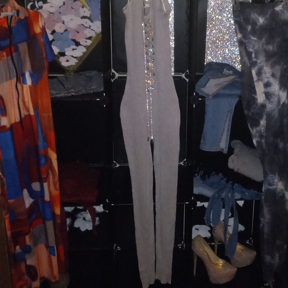 Rhinestone lace up jumpsuit